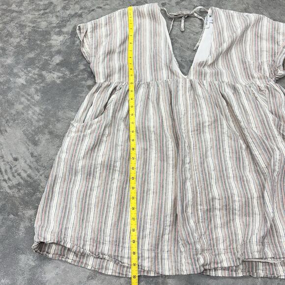 Urban Outfitters Dress Womens L Serendipity Mini Babydoll Wide Boxy Linen Stripe - Picture 9 of 11